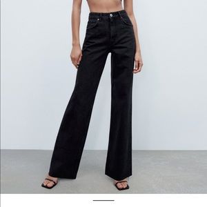 Wide Leg High Rise Zara Jeans Black